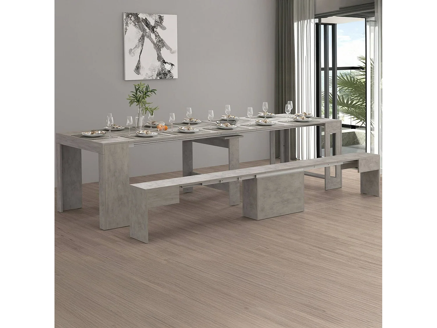 Banc Dollocol, Siège pour table à manger, Banc simple extensible, 290x25h45 cm, Gris