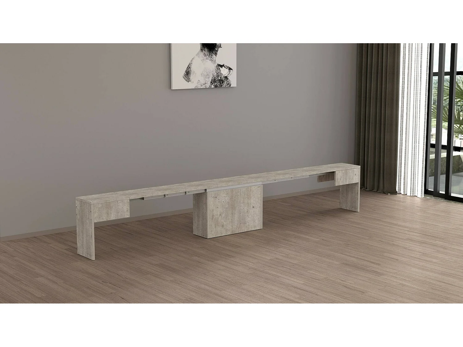 Banc Dollocol, Siège pour table à manger, Banc simple extensible, 290x25h45 cm, Ciment
