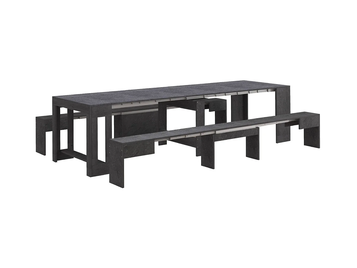 Dcolasuon bank, Set van 2 stoelen voor eettafel, Uitschuifbare banken, 290x25h45 cm, Leisteen