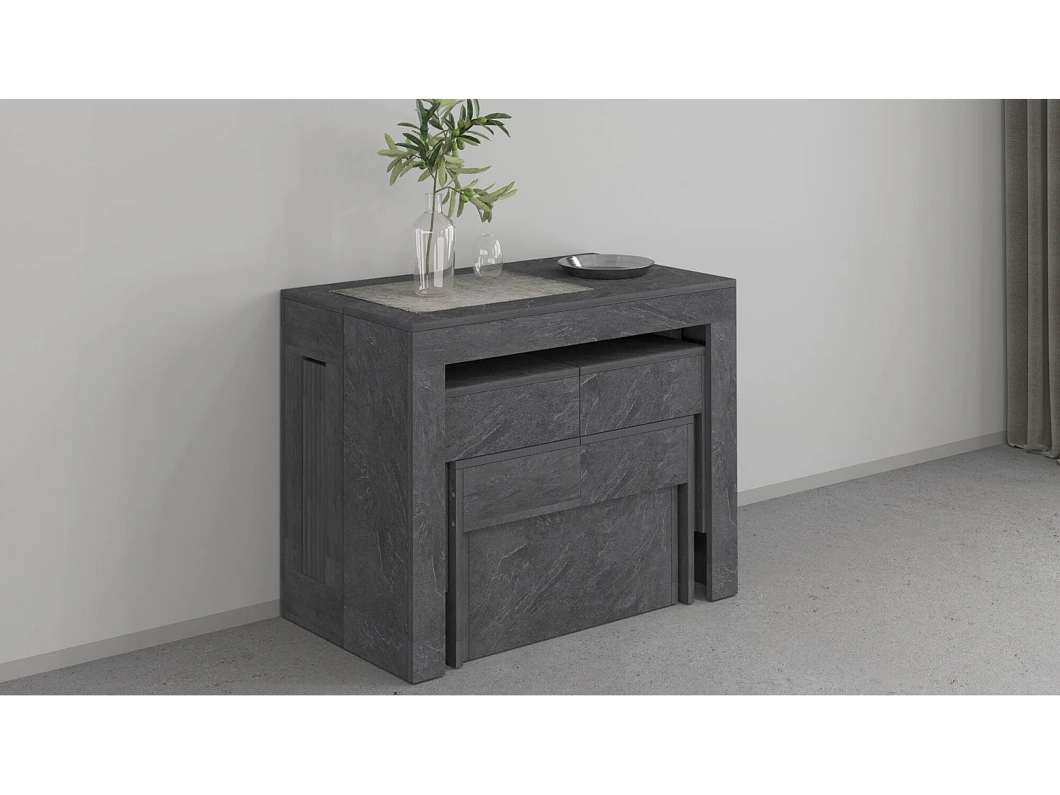 Dcolasuon bank, Set van 2 stoelen voor eettafel, Uitschuifbare banken, 290x25h45 cm, Leisteen