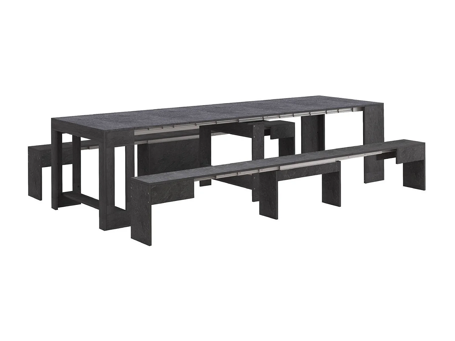 Banc Dcolasuon, Lot de 2 Sièges pour table à manger, Bancs extensibles, 290x25h45 cm, Ardoise