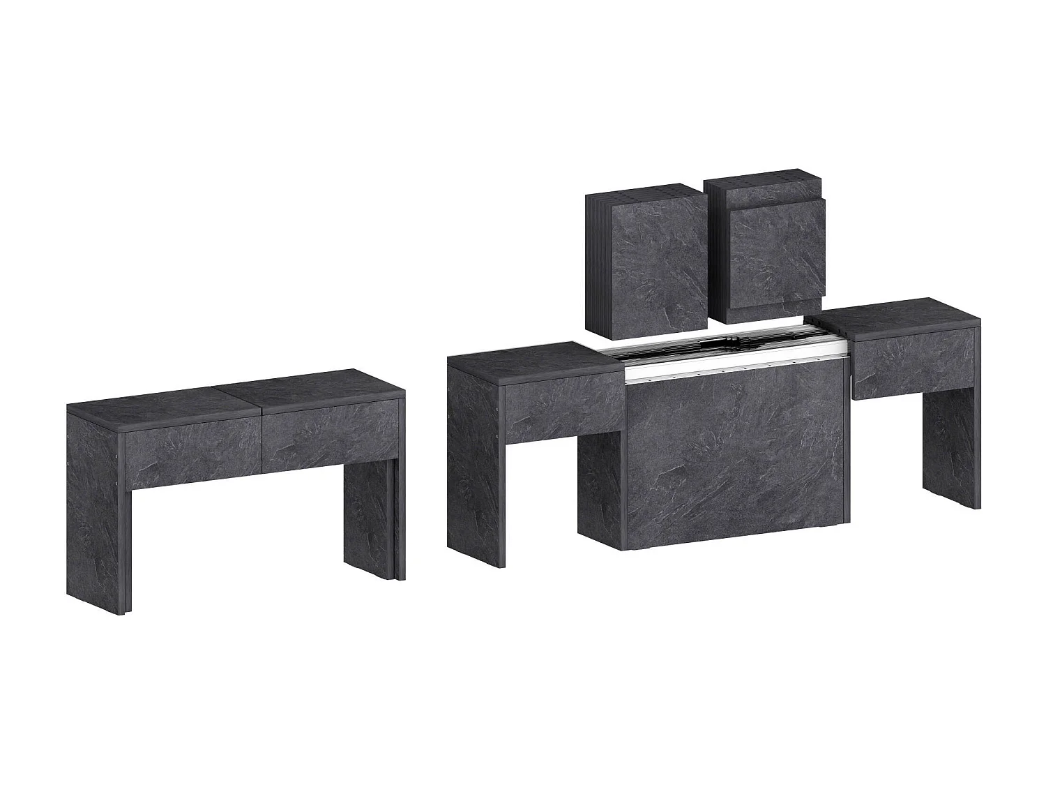 Banc Dcolasuon, Lot de 2 Sièges pour table à manger, Bancs extensibles, 290x25h45 cm, Ardoise