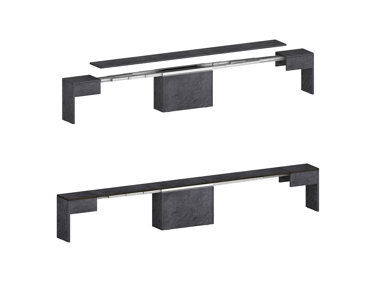 Banc Dcolasuon, Lot de 2 Sièges pour table à manger, Bancs extensibles, 290x25h45 cm, Ardoise
