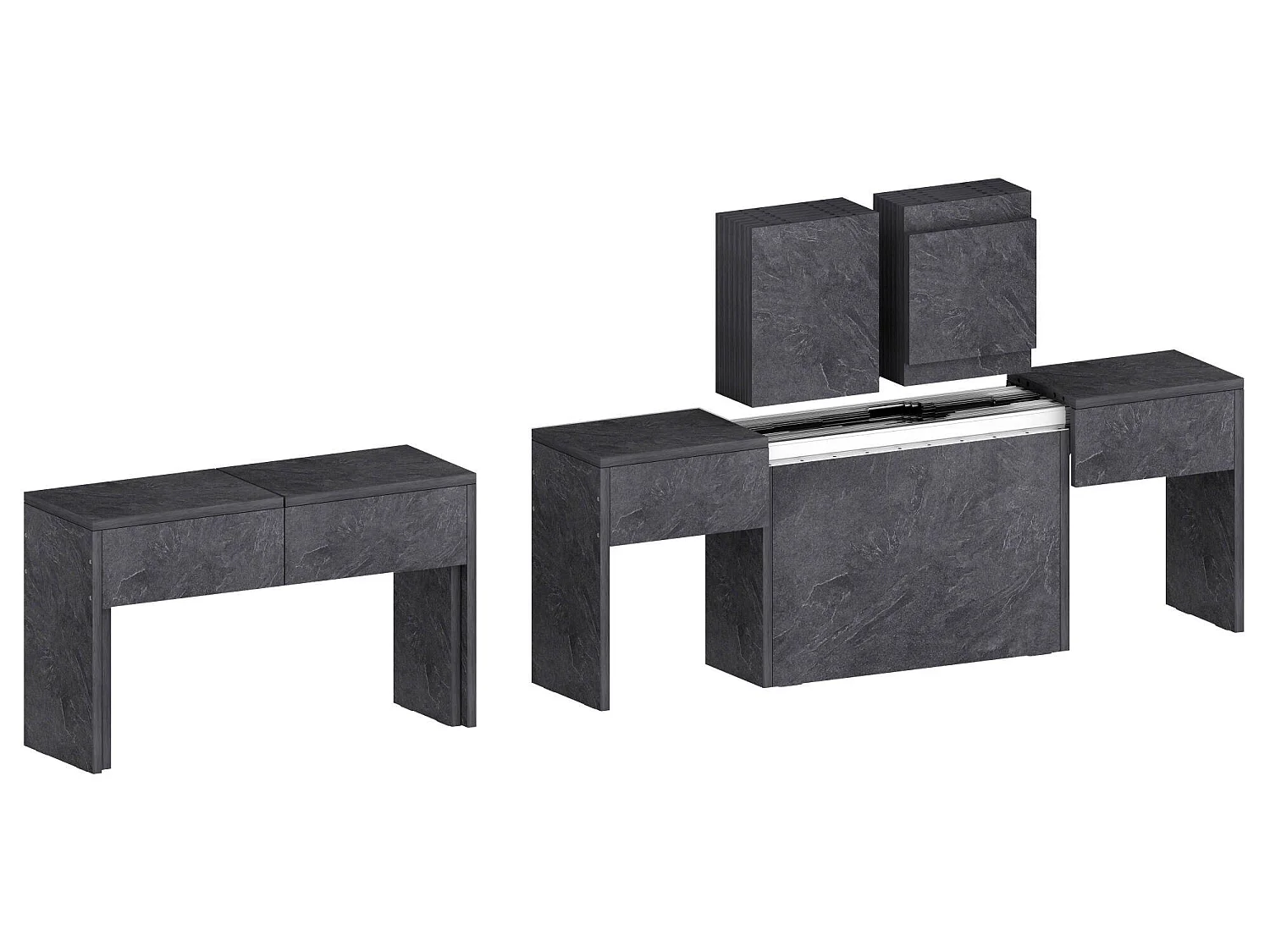 Banc Dcolasuon, Lot de 2 Sièges pour table à manger, Bancs extensibles, 290x25h45 cm, Ardoise