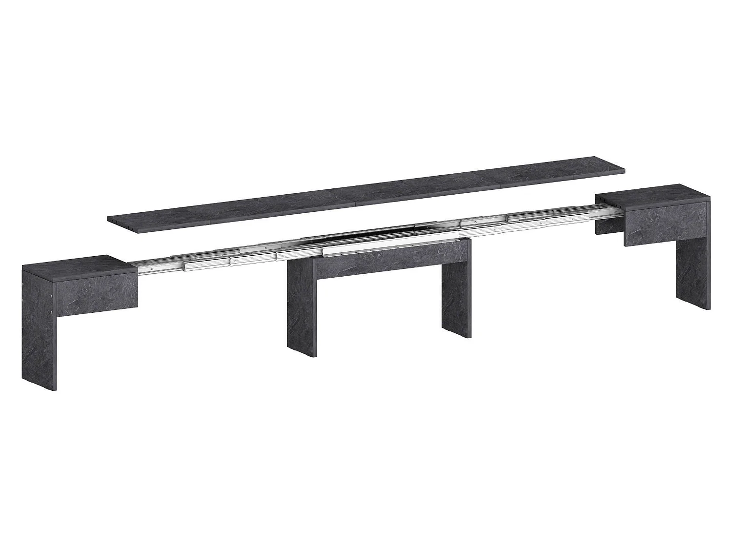 Bank Dcolasuon, Set mit 2 Sitzgelegenheiten für den Esstisch, ausziehbare Bänke, 290x25x45 cm, Schiefer