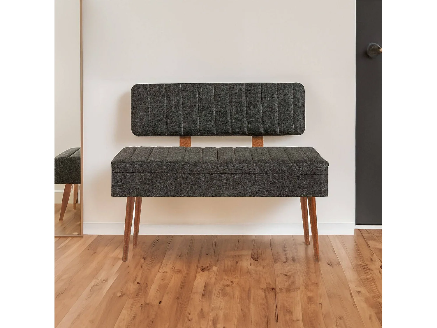 Banc Barthelemy, charge max 150 kg, 105x40x85h cm brun noyer, structure noire, hauteur d'assise 40 cm