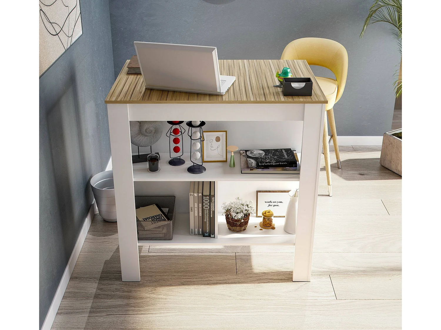 Dzett vaste tafel, Keukenplank, Eetkamerconsole, Vaste rechthoekige plank, 103x67 h105 cm, Wit en Eiken