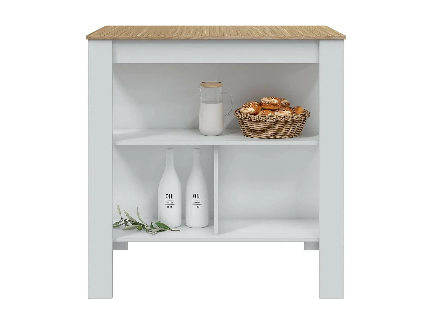 Table fixe Dzinett, Etagère de cuisine, Consolle à manger, Tablette rectangulaire fixe, 103x67 h105 cm, Blanc et Chêne clair