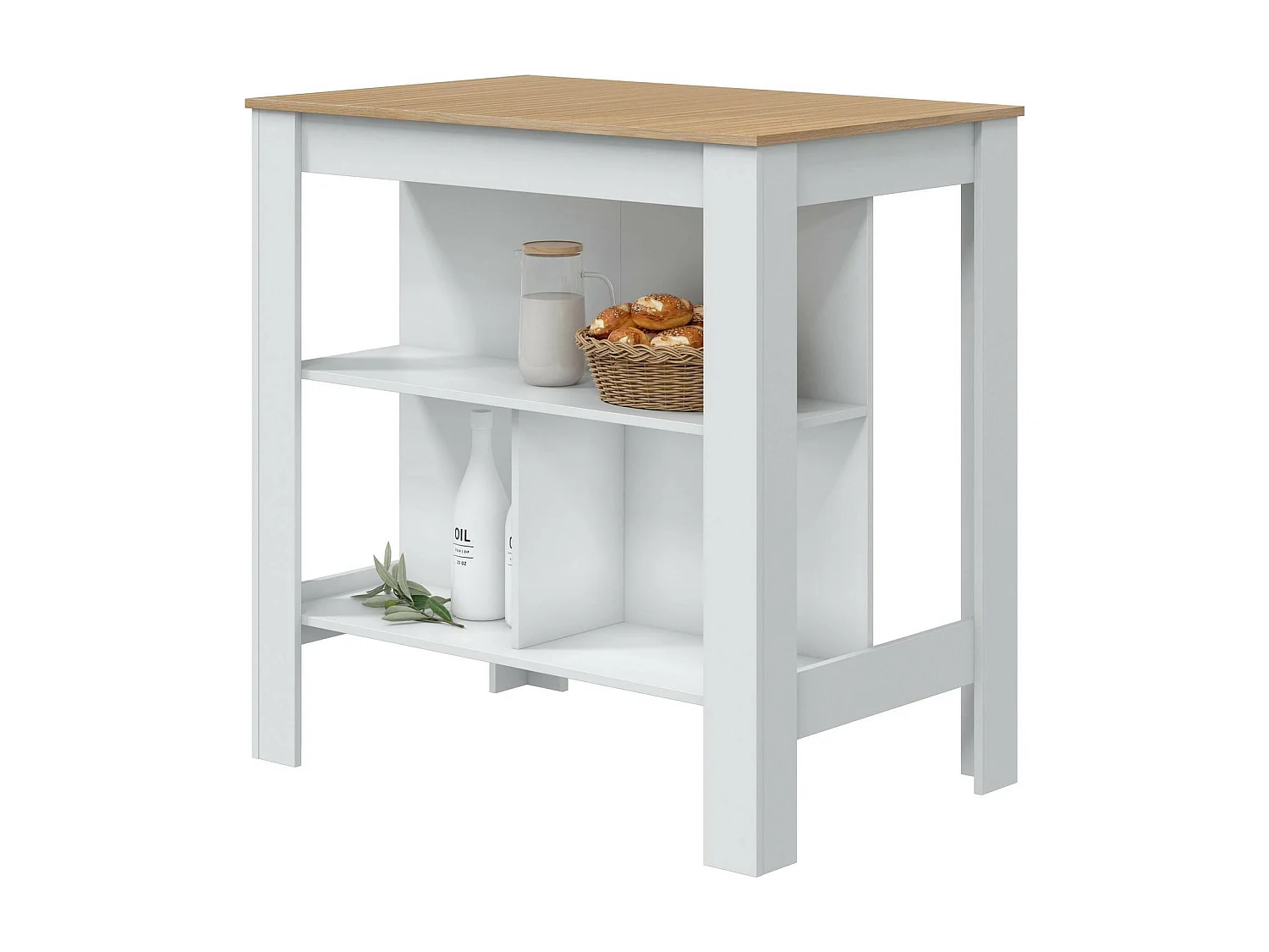 Dzett vaste tafel, Keukenplank, Eetkamerconsole, Vaste rechthoekige plank, 103x67 h105 cm, Wit en Eiken