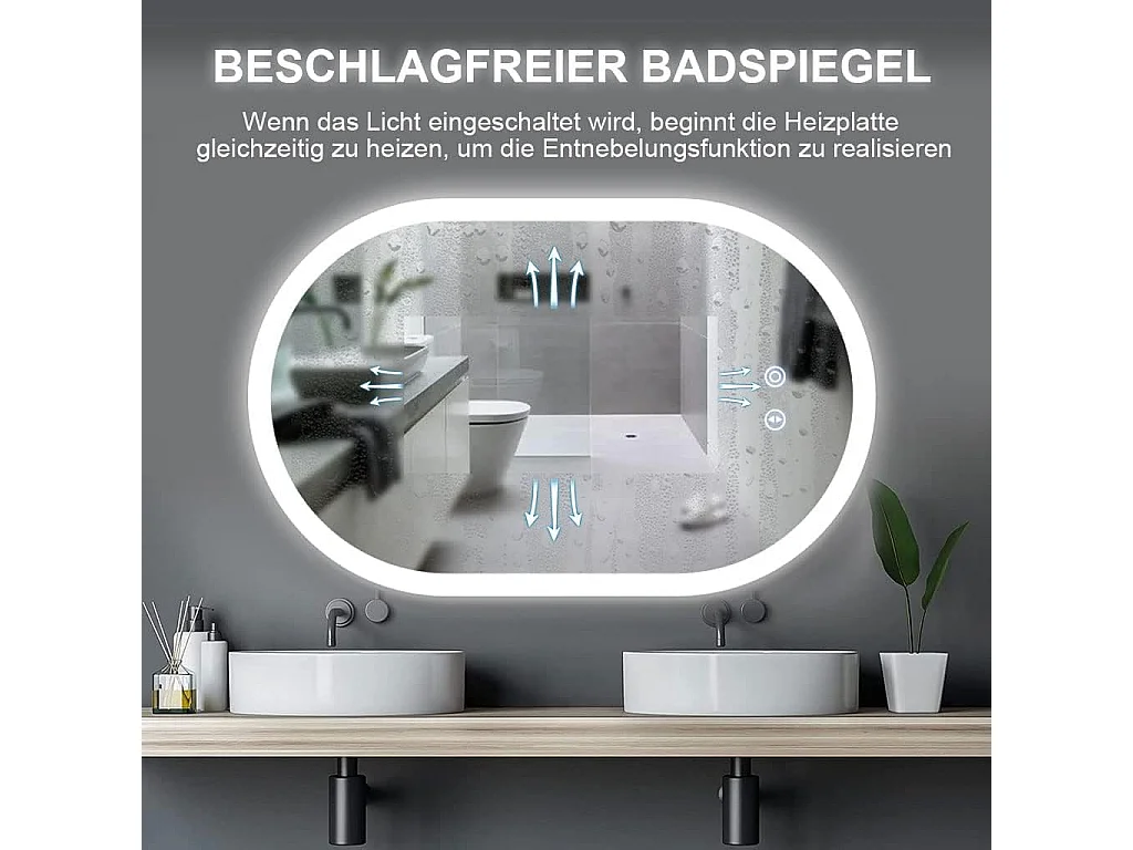 LED-verlichte badkamerspiegel 50x70CM, 3 kleurtemperaturen wandmontage, multifunctionele slimme spiegel