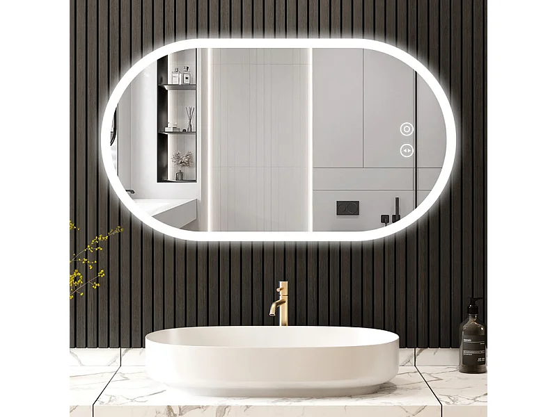 Miroir de Salle de Bain Lumineux à LED 50x70CM,3 Températures Couleur Montage Mural,Miroir Intelligent Multifonction