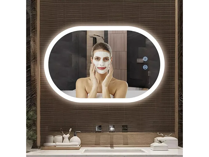 Miroir de Salle de Bain Lumineux à LED 50x70CM,3 Températures Couleur Montage Mural,Miroir Intelligent Multifonction