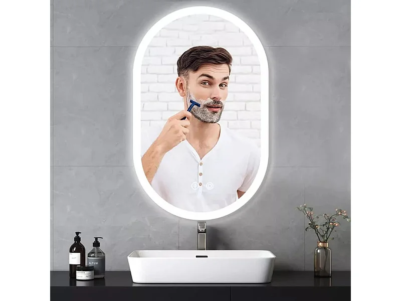 Miroir de Salle de Bain Lumineux à LED 50x70CM,3 Températures Couleur Montage Mural,Miroir Intelligent Multifonction