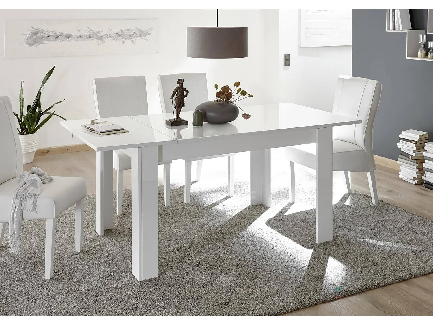 Ddrummon uitschuifbare tafel, Console met verlengstukken, Eettafel, Uitschuifbare keukenplank, Made in Italy, 137x90 h79 cm, Glanzend wit