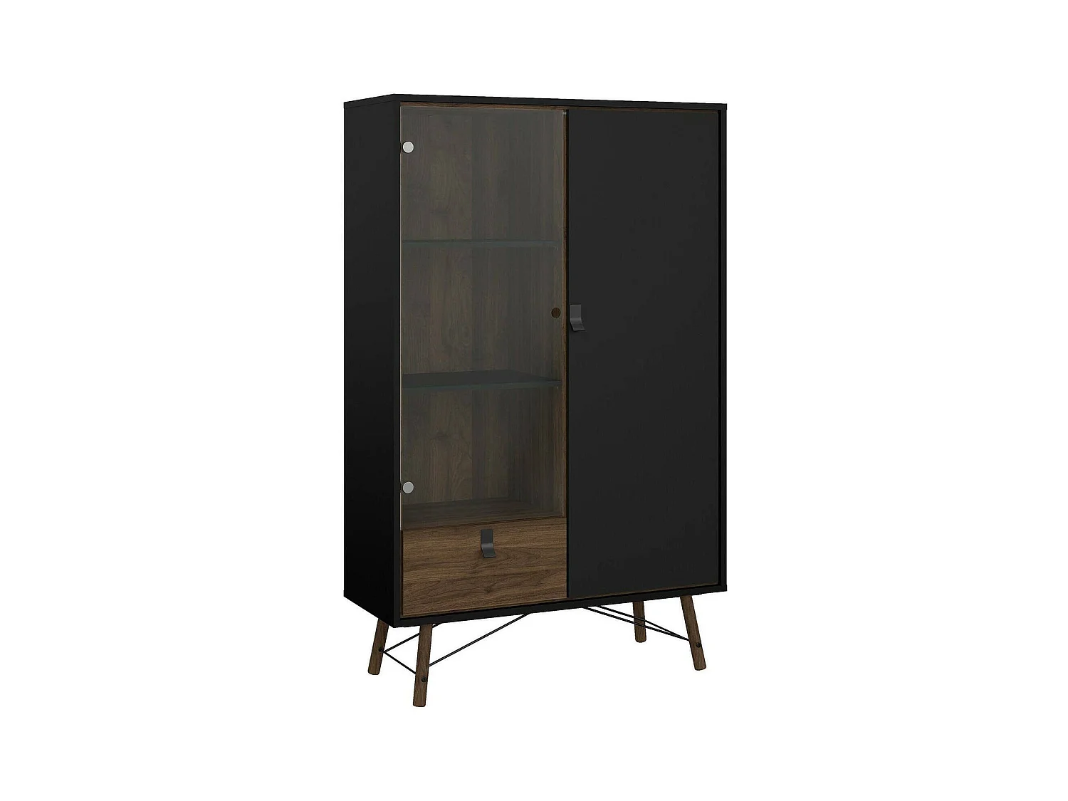 Vitrine Dvell, Buffet d'exposition, Vitrine polyvalente, Buffet de salon, 102x40 h162 cm, Noir et Noyer