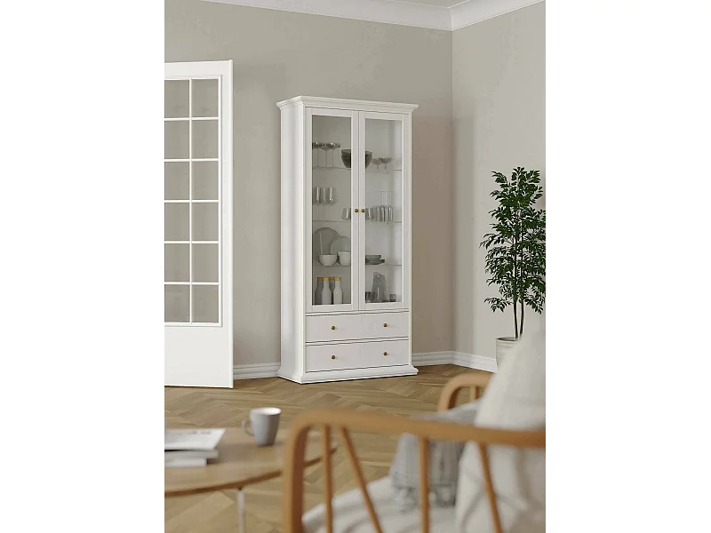 Vitrine Dvatt, Buffet d'exposition, Vitrine polyvalente, Buffet de salon, 96x42 h201 cm, Blanc