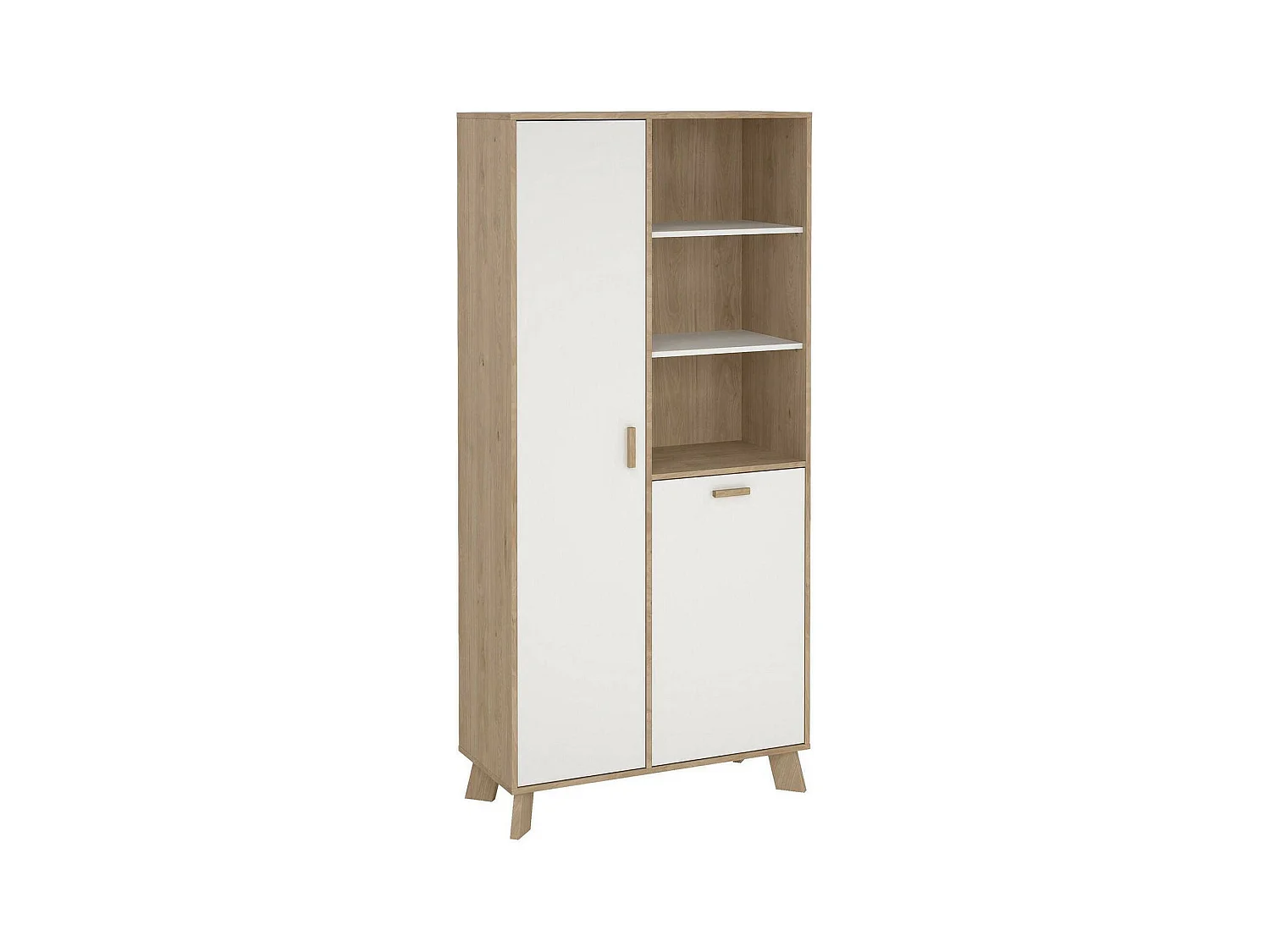 Vitrine Dvarrell, Buffet d'exposition, Vitrine polyvalente, Buffet de salon, 89x40 h188 cm, Chêne clair et Blanc