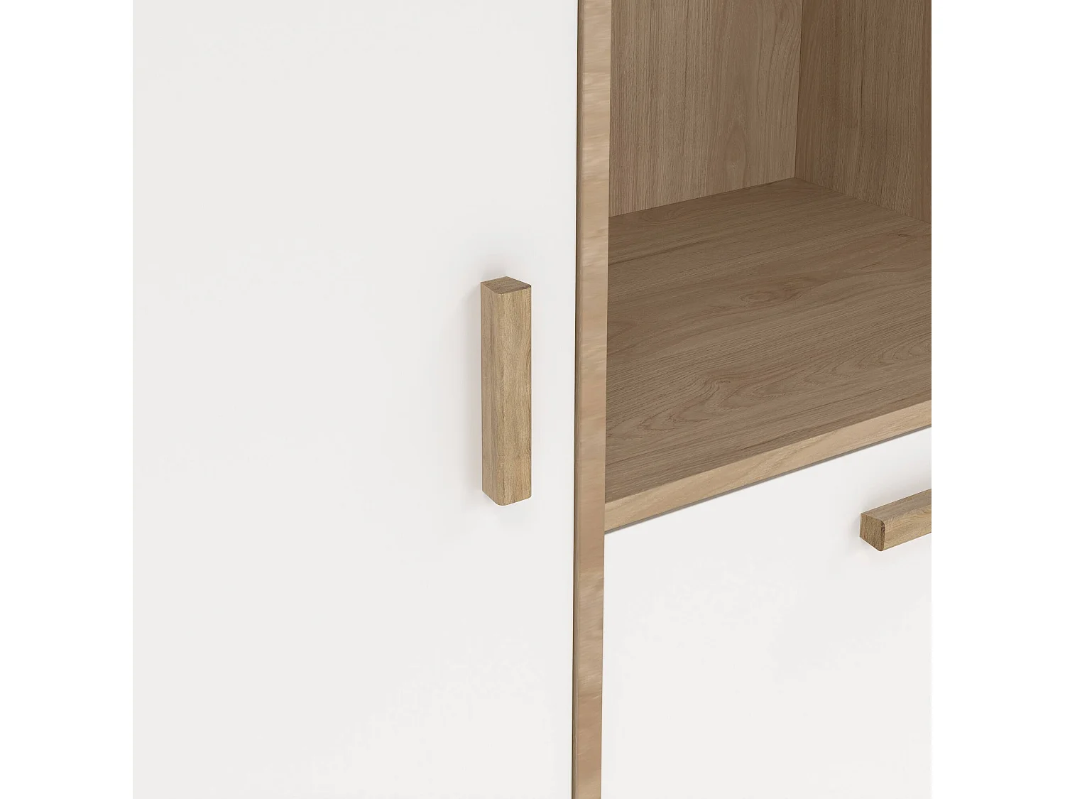 Dvarrell vitrinekast, Vitrinekast, Multifunctionele vitrinekast, Woonkamerdressoir, 89x40 h188 cm, Eiken en Wit