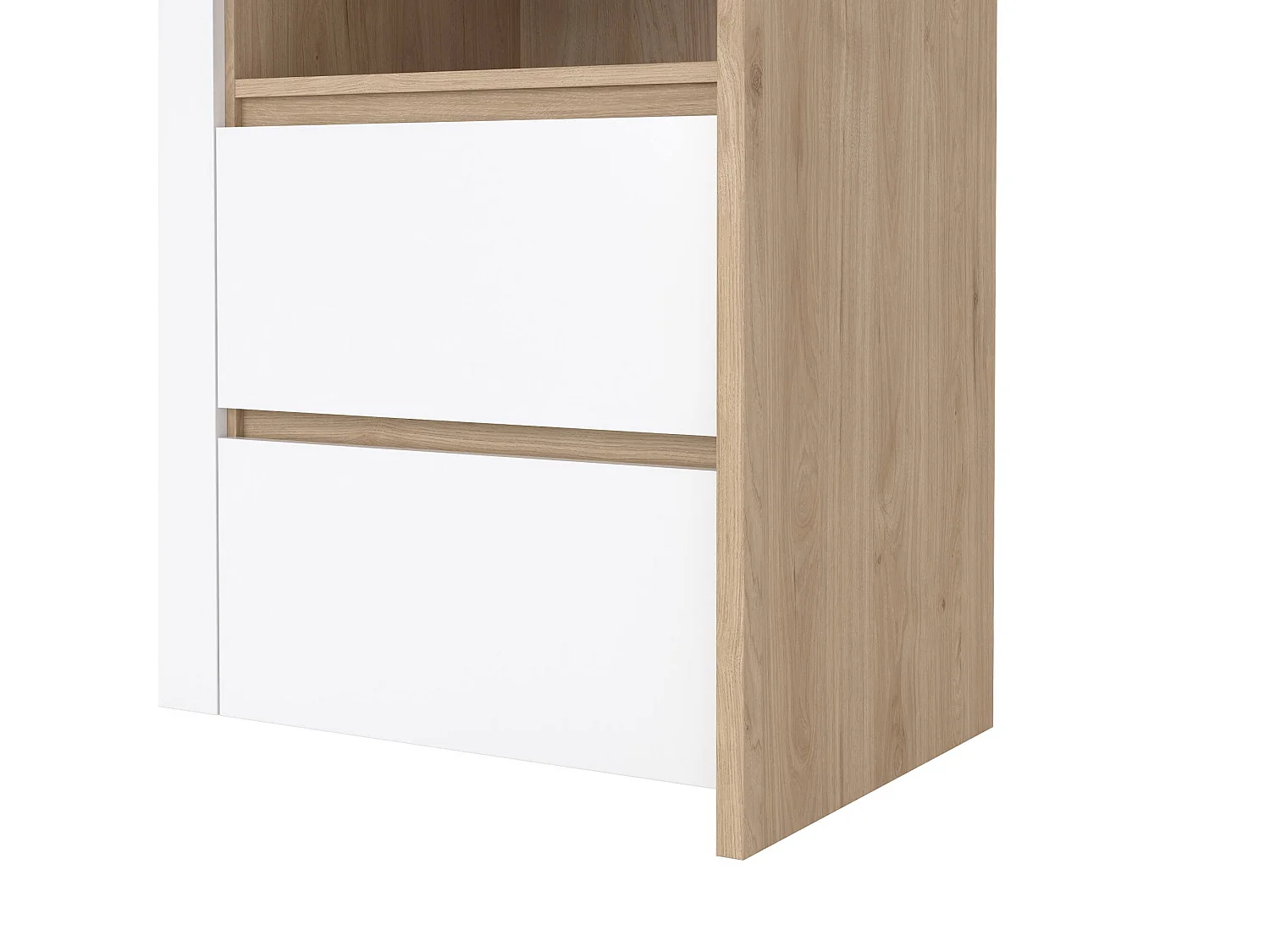 Dvecin vitrinekast, Vitrinekast, Multifunctionele vitrinekast, Woonkamerdressoir, 100x48 h170 cm, Eiken en Wit