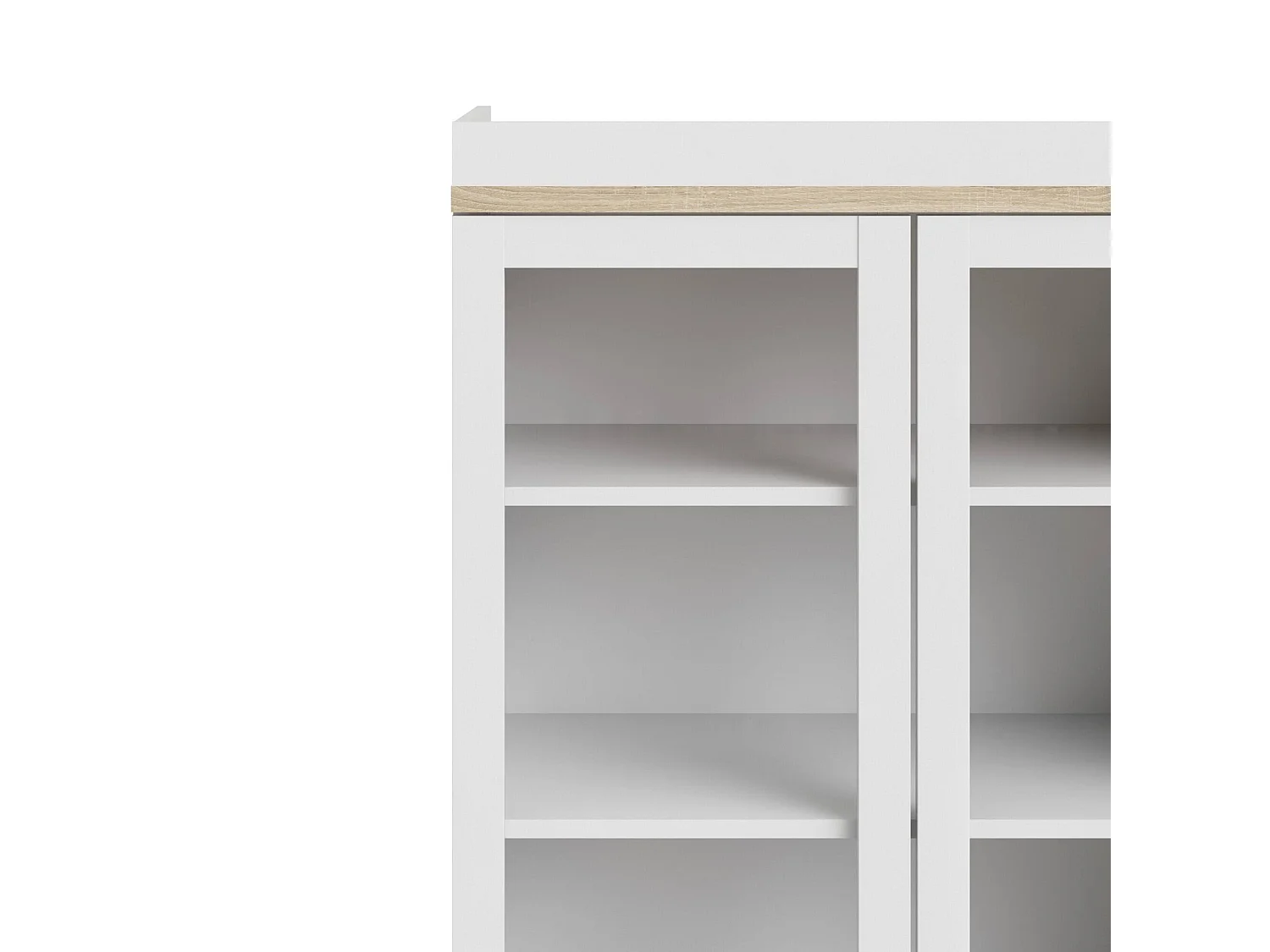 Vitrina Dvazque, Aparador de exposición, Vitrina multiusos, Aparador de salón, 89x36 h200 cm, Blanco y Roble