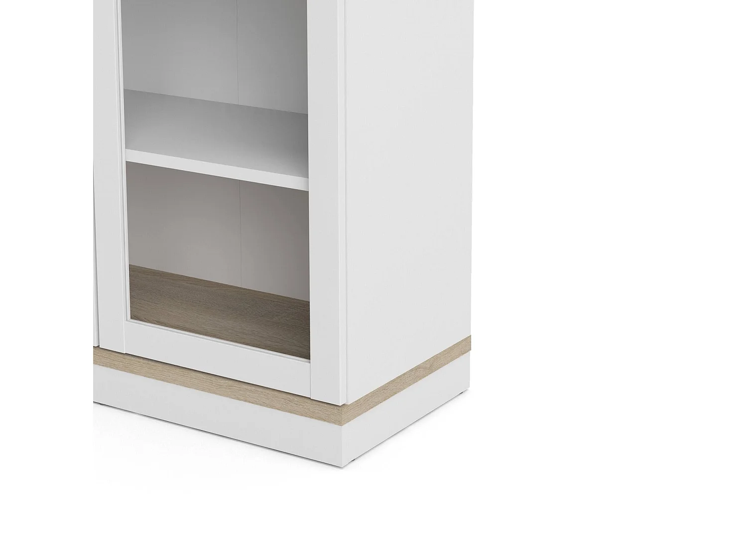 Vitrina Dvazque, Aparador de exposición, Vitrina multiusos, Aparador de salón, 89x36 h200 cm, Blanco y Roble