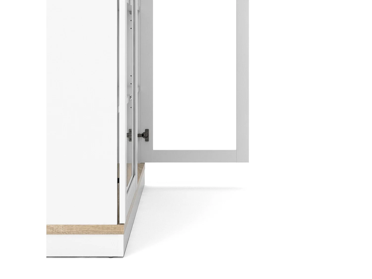 Vitrina Dvazque, Aparador de exposición, Vitrina multiusos, Aparador de salón, 89x36 h200 cm, Blanco y Roble