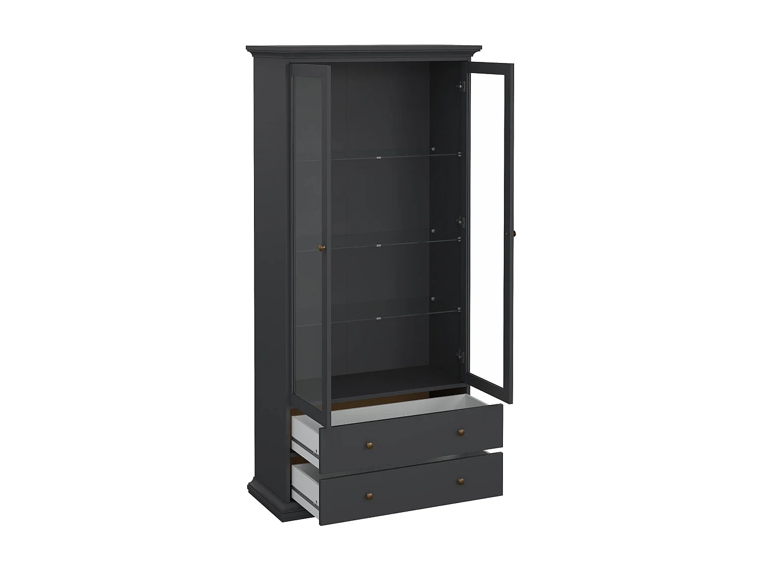 Vitrine Dvatt, Glas-Sideboard, Mehrzweckvitrine, Hängendes Bücherregal mit Glastüren, 96x42 h201 cm, Grau