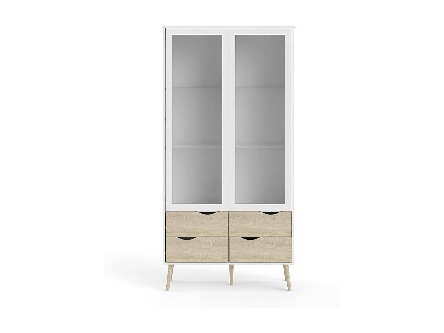 Vitrine Dvarol, Buffet d'exposition, Vitrine polyvalente, Buffet de salon, 98x39 h200 cm, Blanc et chêne