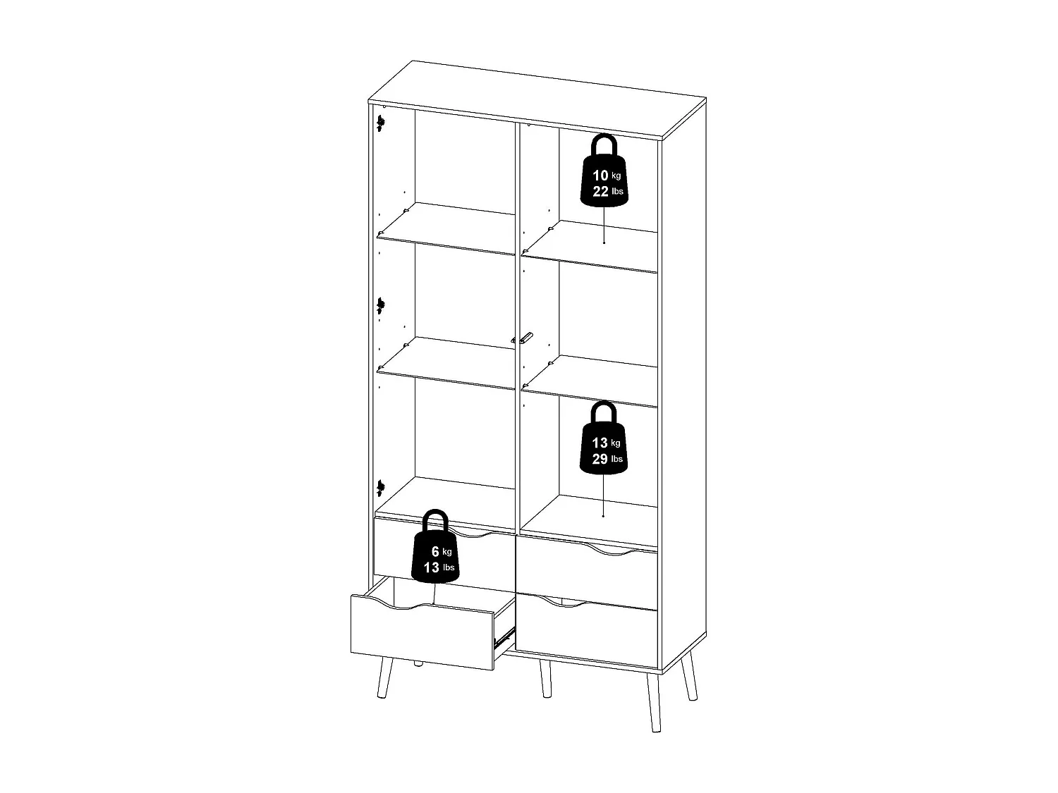 Vitrine Dvarol, Buffet d'exposition, Vitrine polyvalente, Buffet de salon, 98x39 h200 cm, Blanc et chêne