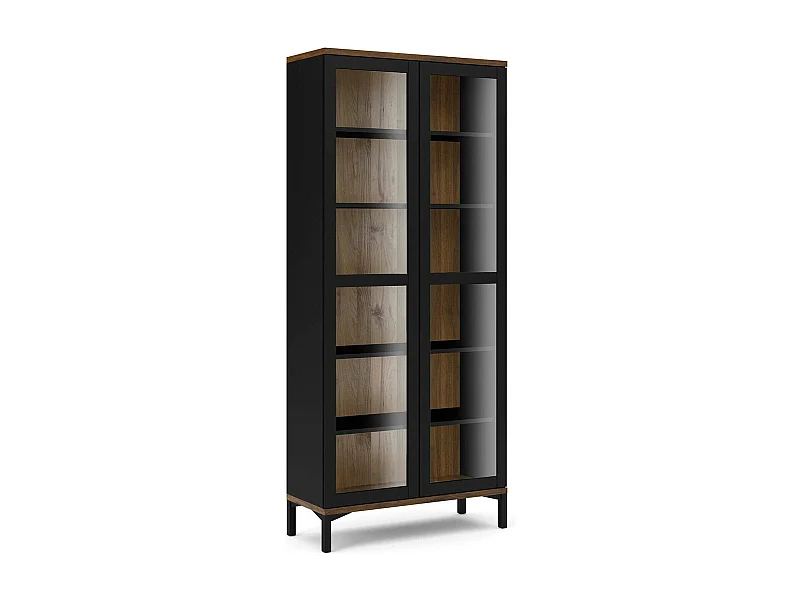 Vitrine Dvecchi, Buffet d'exposition, Vitrine polyvalente, Buffet de salon, 89x36 h203 cm, Noir et Noyer