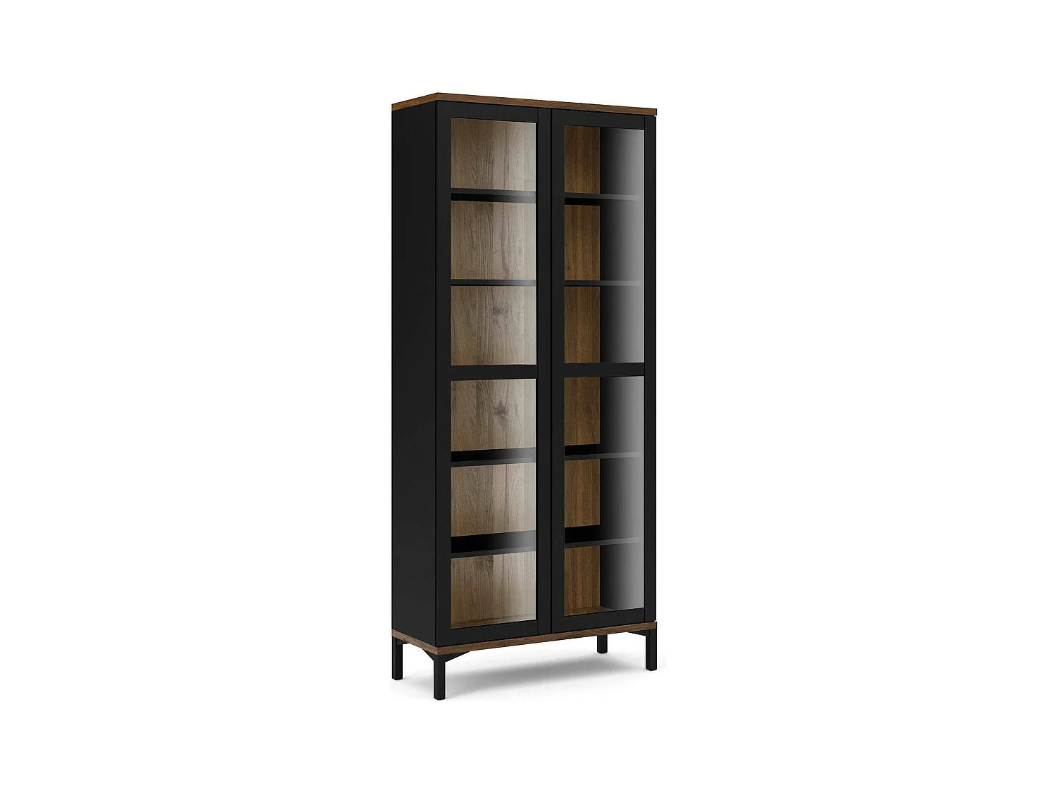 Vitrine Dvecchi, Buffet d'exposition, Vitrine polyvalente, Buffet de salon, 89x36 h203 cm, Noir et Noyer