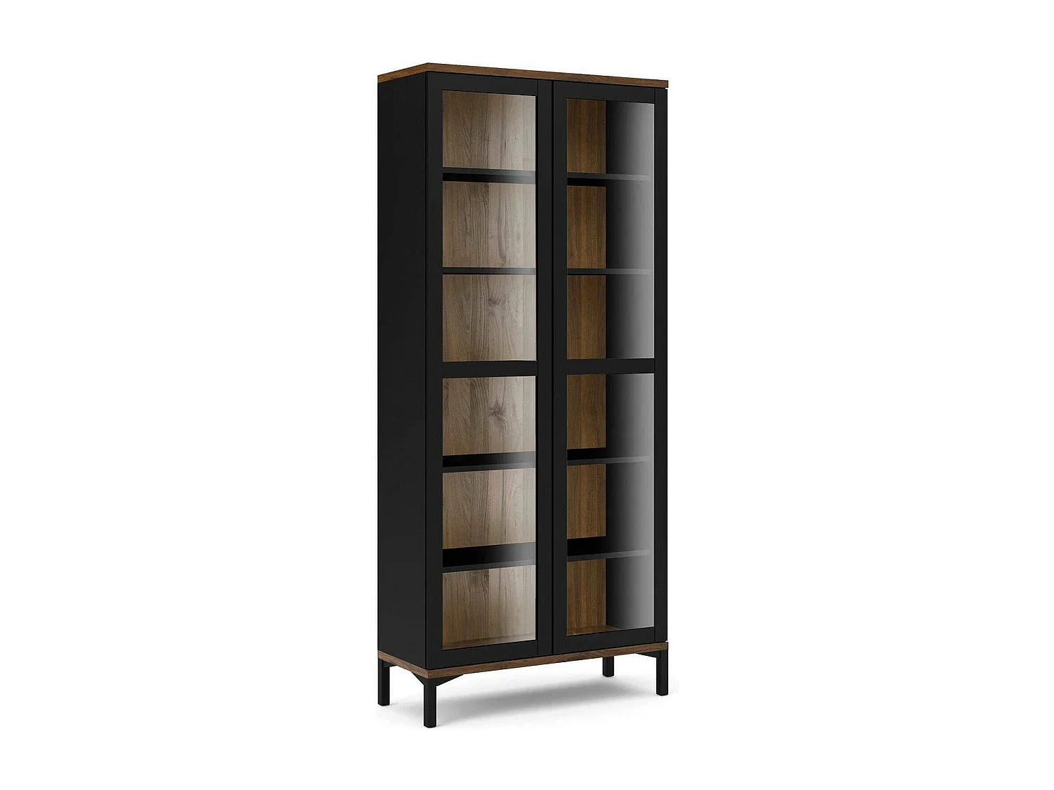 Vitrine Dvecchi, Buffet d'exposition, Vitrine polyvalente, Buffet de salon, 89x36 h203 cm, Noir et Noyer