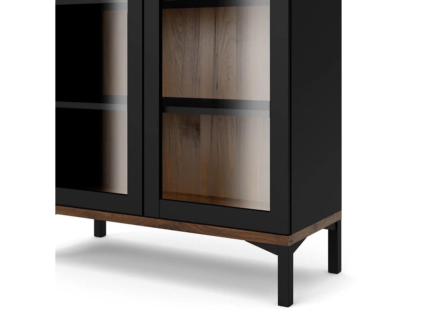 Dvecchi vitrinekast, Vitrinekast, Multifunctionele vitrinekast, Woonkamerdressoir, 89x36 h203 cm, Zwart en Walnoot