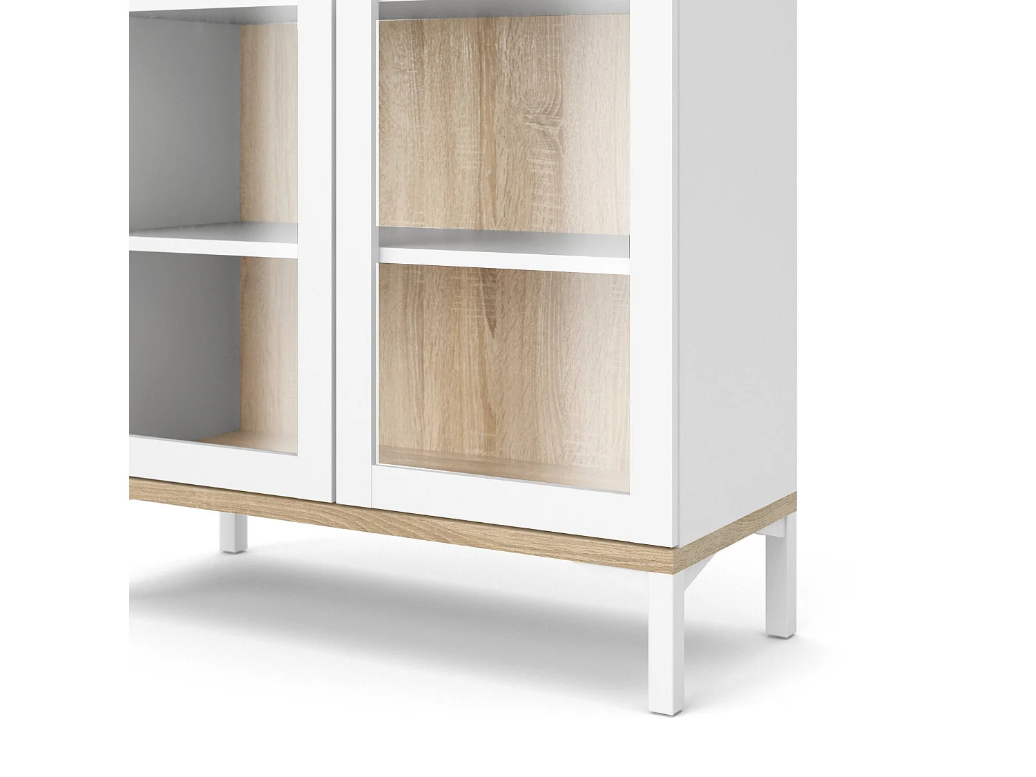 Vitrine Dvecchi, Buffet d'exposition, Vitrine polyvalente, Buffet de salon, 89x36 h203 cm, Blanc et chêne