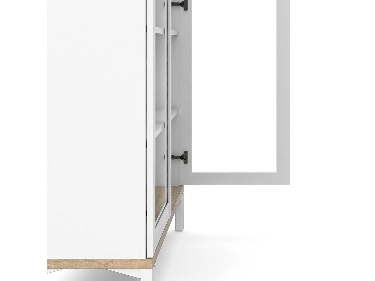 Dvecchi vitrinekast, Vitrinekast, Multifunctionele vitrinekast, Woonkamerdressoir, 89x36 h203 cm, Wit en Eiken