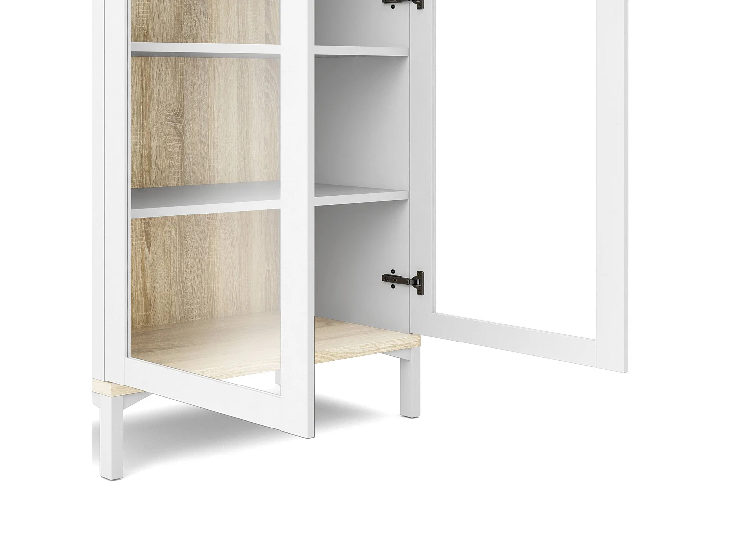 Vitrine Dvecchi, Buffet d'exposition, Vitrine polyvalente, Buffet de salon, 89x36 h203 cm, Blanc et chêne