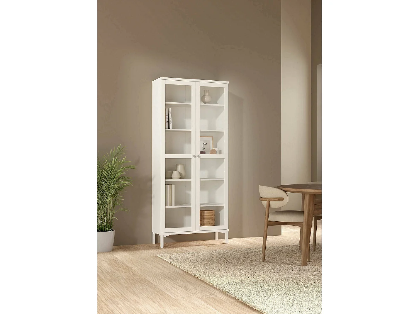 Dvastol vitrinekast, Vitrinekast, Multifunctionele vitrinekast, Woonkamerdressoir, 89x36 h203 cm, Wit