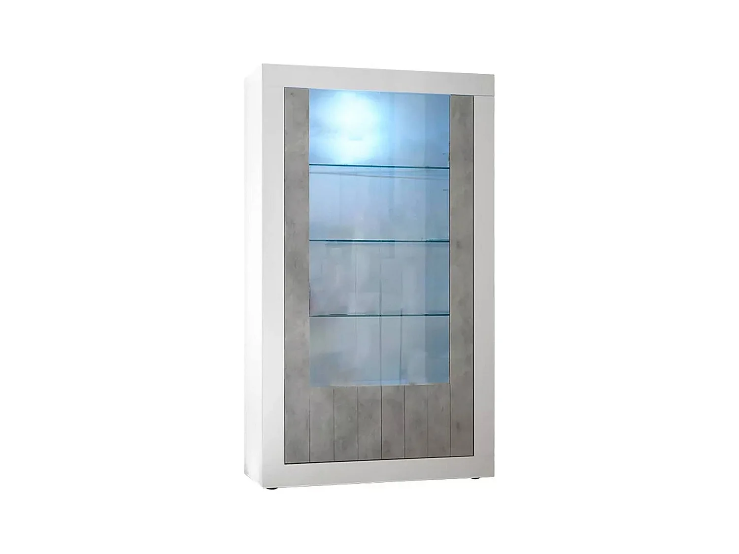 Vitrine Dporzingi, Buffet d'exposition, Vitrine polyvalente, Buffet de salon, Made in Italy, 110x42 h190 cm, Blanc brillant et ciment