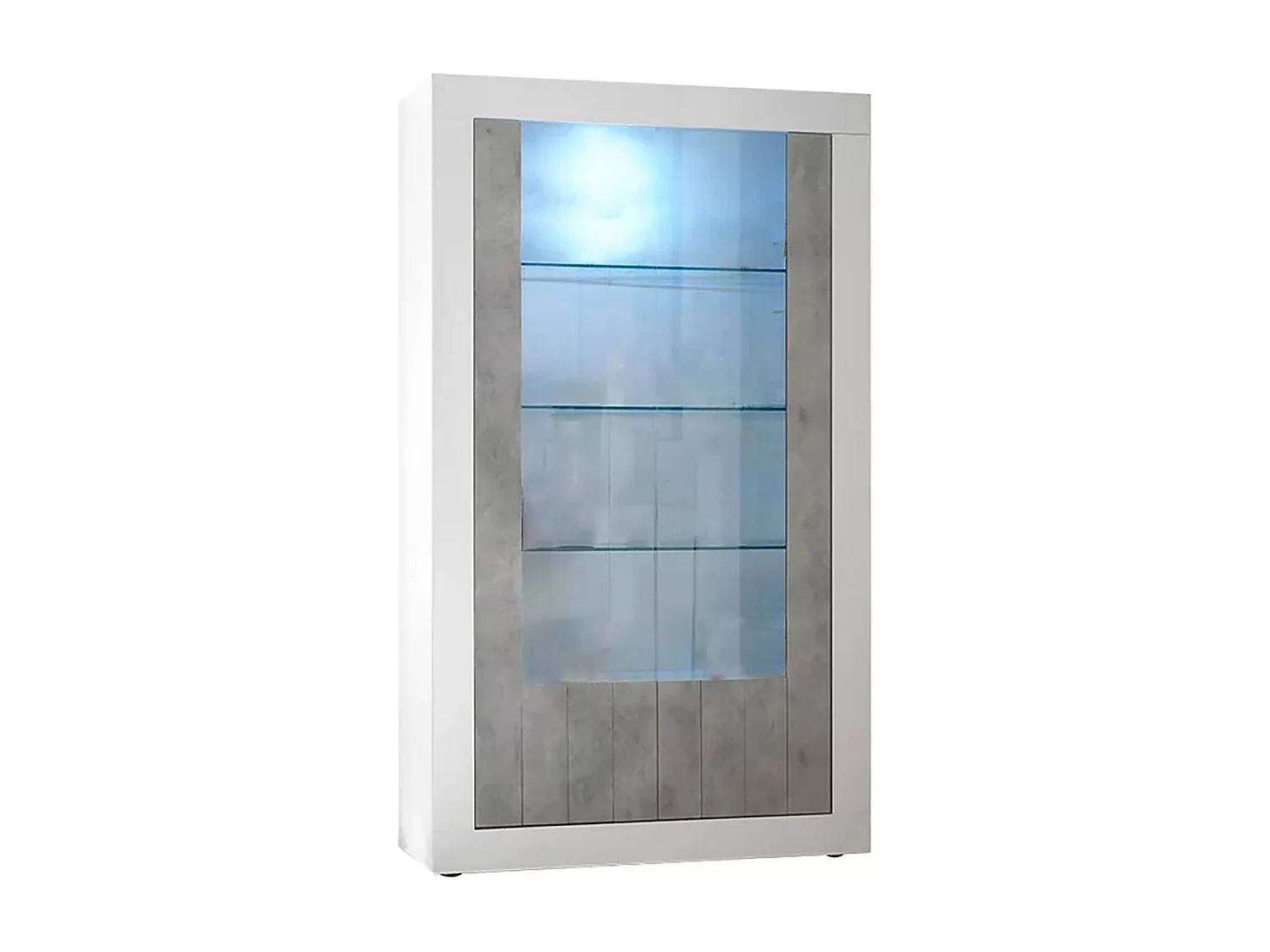 Vitrina Dporzingi, Aparador expositor, Vitrina multiusos, Aparador sala, Fabricado em Itália, 110x42 h190 cm, Branco brilhante e Cimento