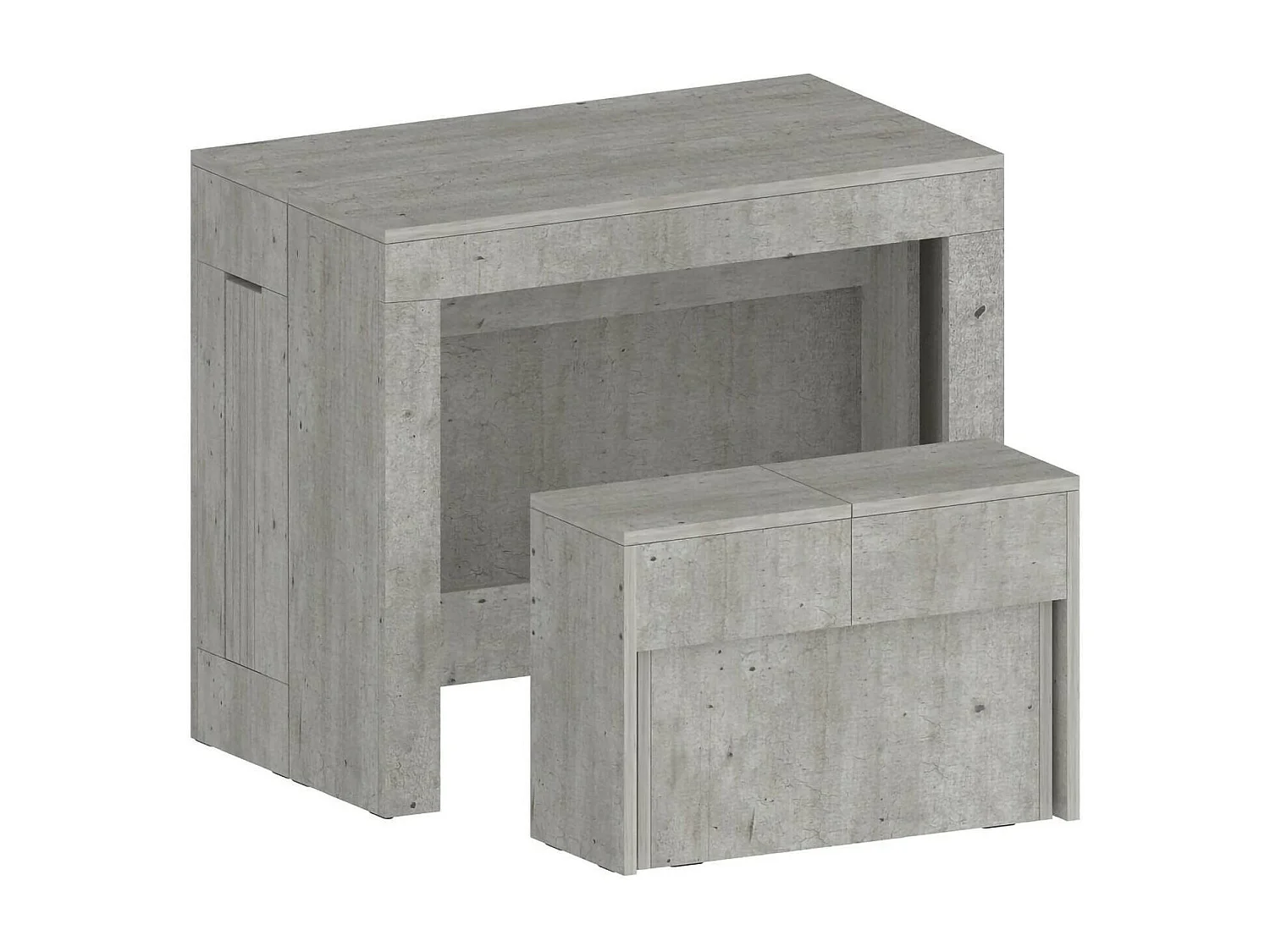 Ensemble table et chaises Dardizzon, Composition polyvalente, Ensemble avec console et 1 banc extensible, 100% Made in Italy, 66x25h45 cm, Ciment