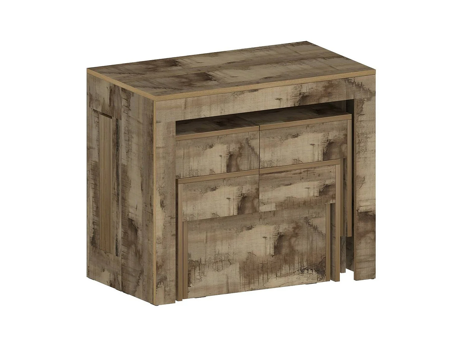 Dadamoni tafel- en stoelenset, Multifunctionele samenstelling, Set met console en 2 uitschuifbare banken, 100% Made in Italy, 66x25h45 cm, Esdoorn