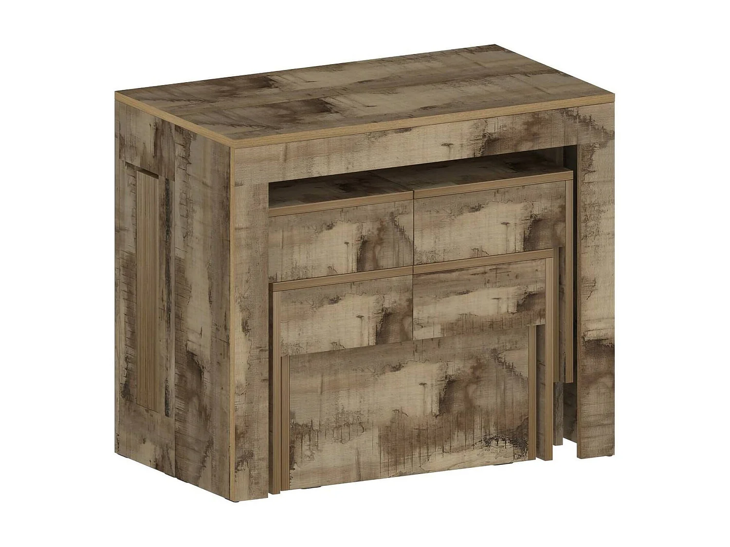 Dadamoni tafel- en stoelenset, Multifunctionele samenstelling, Set met console en 2 uitschuifbare banken, 100% Made in Italy, 66x25h45 cm, Esdoorn