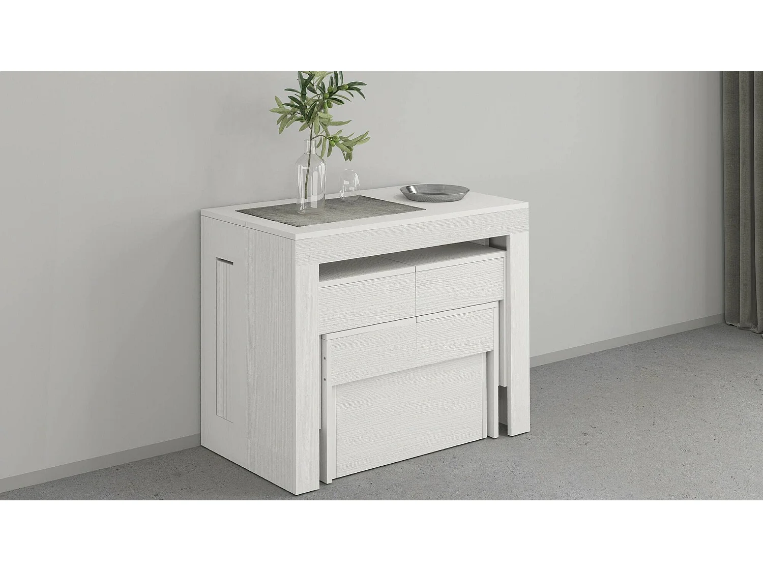 Tisch- und Stuhlset Dadamoni, Mehrzweckkomposition, Set mit Konsole und 2 ausziehbaren Bänken, 100 % Made in Italy, 66 x 25 x 45 cm, WeiÃŸ