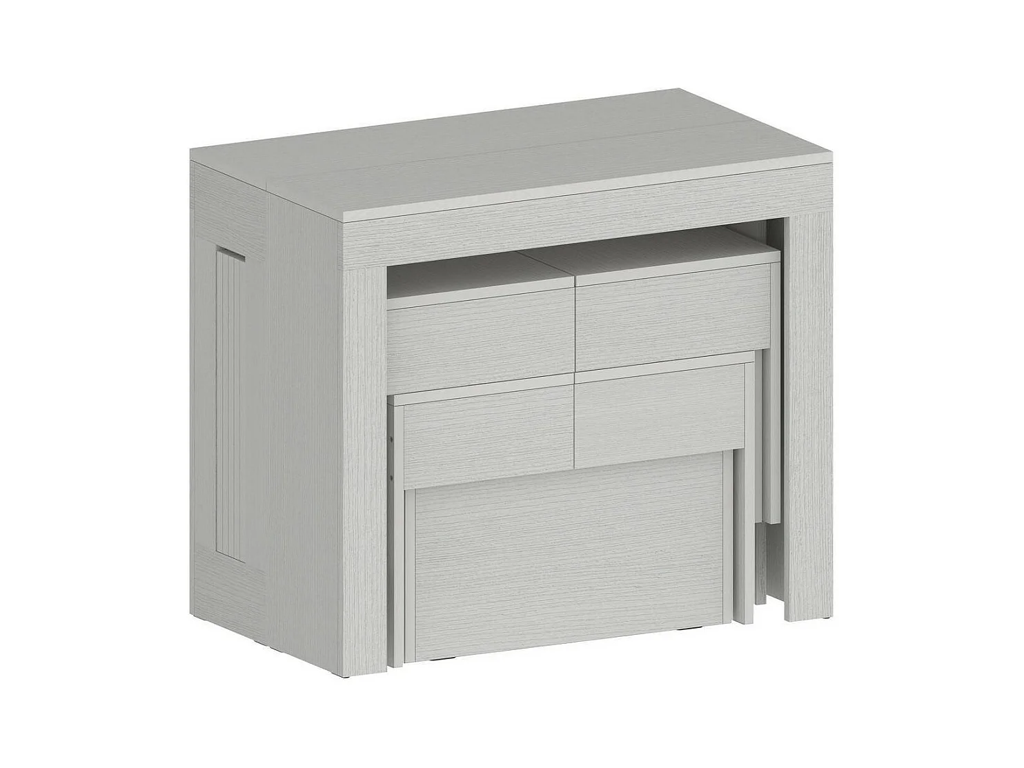 Dadamoni tafel en stoelenset, Multifunctionele samenstelling, Set met console en 2 uitschuifbare banken, 100% Made in Italy, 66x25h45 cm, Wit