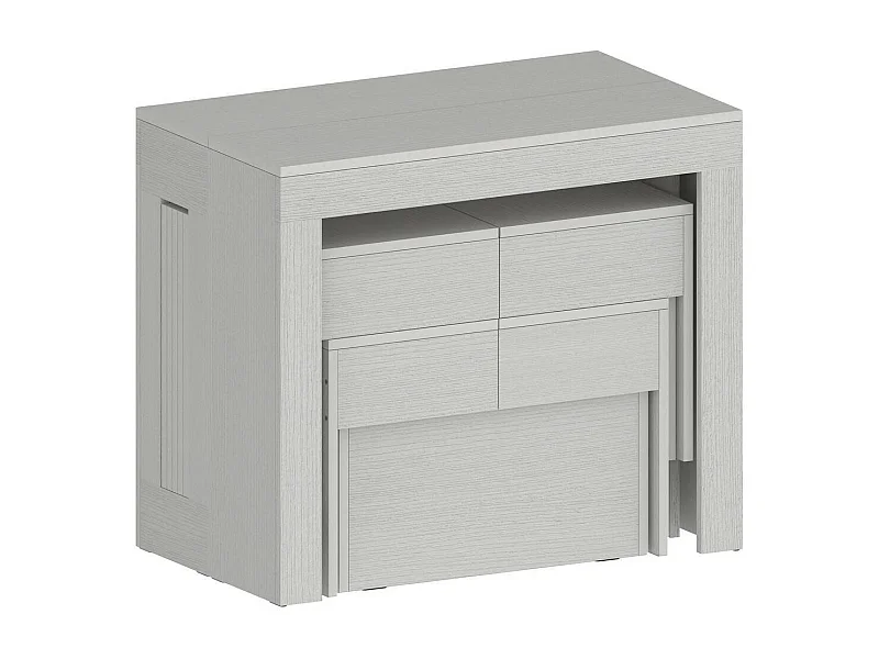 Ensemble table et chaises Dadamoni, Composition polyvalente, Ensemble avec console et 2 bancs extensibles, 100% Made in Italy, 66x25h45 cm, Blanc