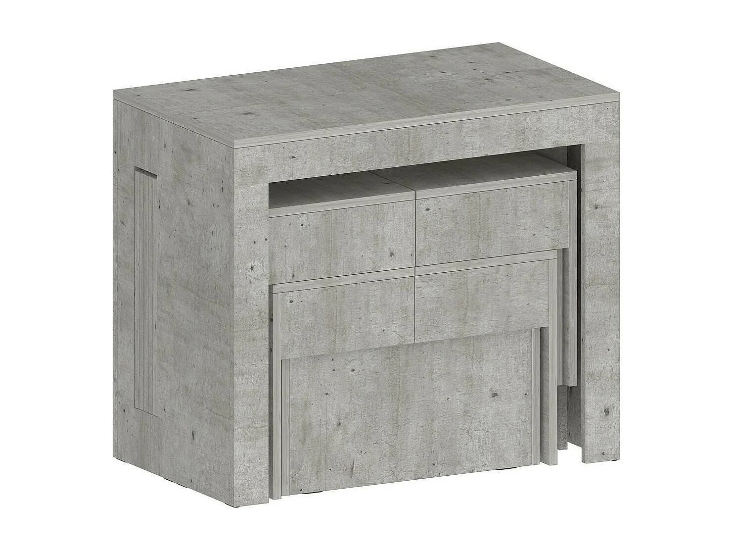 Ensemble table et chaises Dadamoni, Composition polyvalente, Ensemble avec console et 2 bancs extensibles, 100% Made in Italy, 66x25h45 cm, Ciment