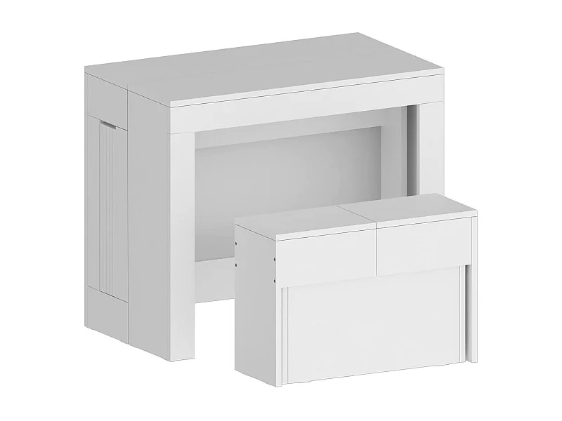 Ensemble table et chaises Dardizzon, Composition polyvalente, Ensemble avec console et 1 banc extensible, 100% Made in Italy, 66x25h45 cm, Blanc brillant