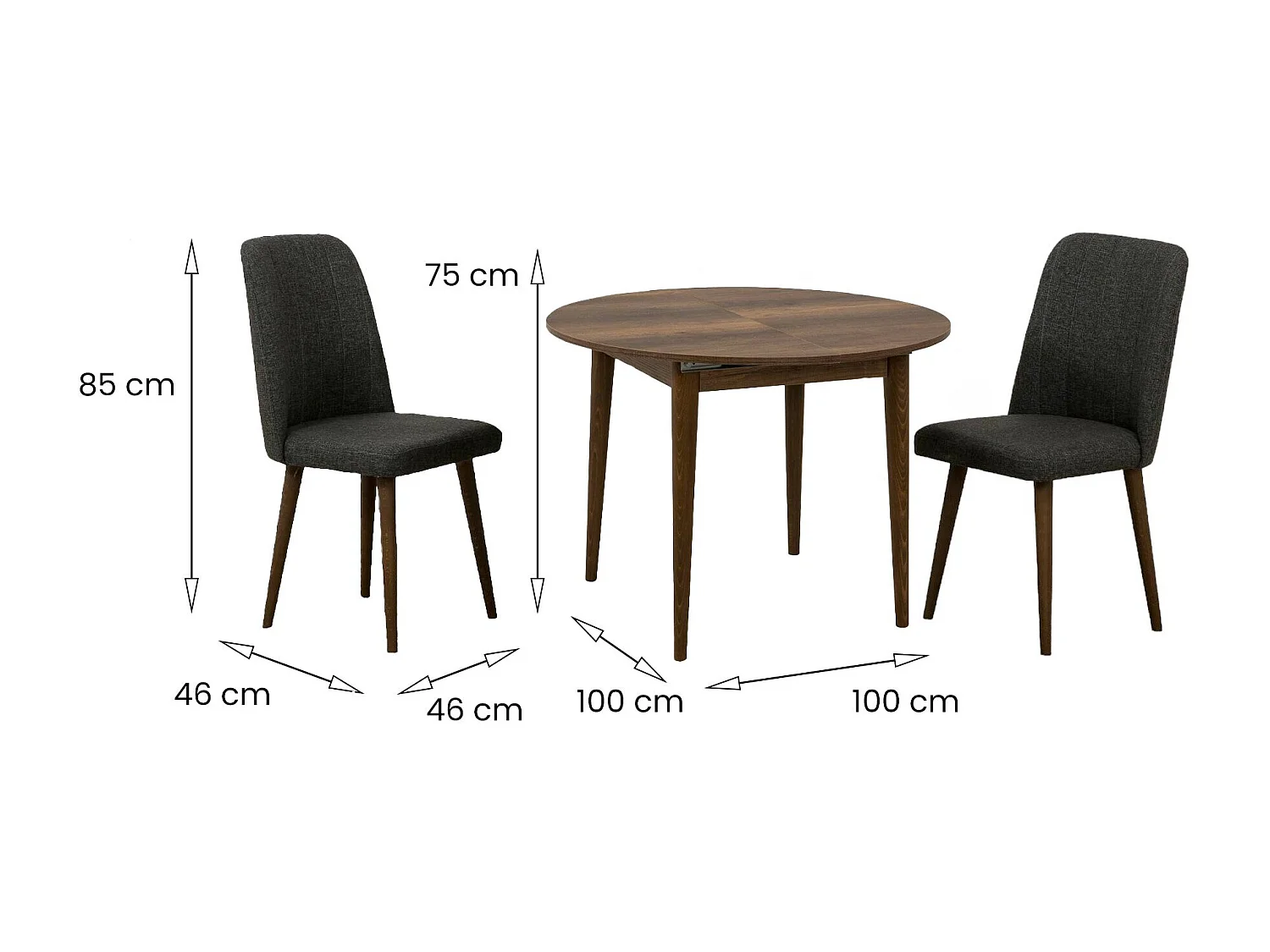 Ensemble de table et de chaises Dapollon, Ensemble pour la salle à manger, Composition table et chaise, Kit salon peu encombrant, 100x100h75 cm, Noyer et Anthracite