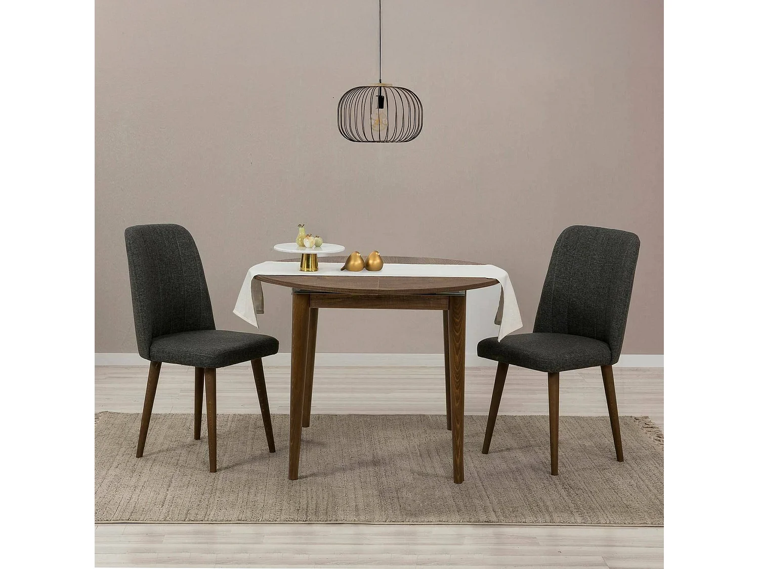 Ensemble de table et de chaises Dapollon, Ensemble pour la salle à manger, Composition table et chaise, Kit salon peu encombrant, 100x100h75 cm, Noyer et Anthracite
