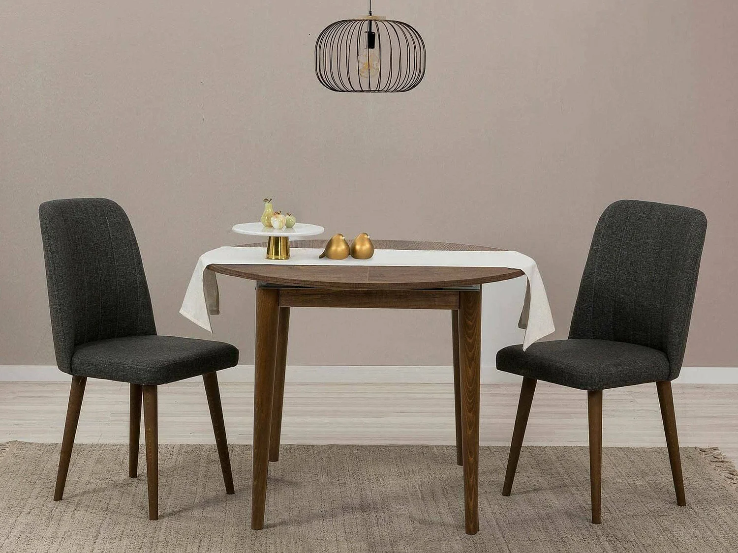 Dapollon tafel en stoelenset, Eetkamerset, Tafel- en stoelsamenstelling, Ruimtebesparende woonkamerset, 100x100h75 cm, Walnoot en Antraciet